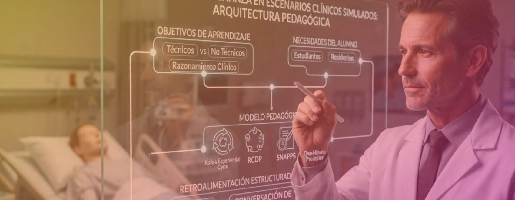 Profesor explica modelos de enseñanza en escenarios clínicos simulados.